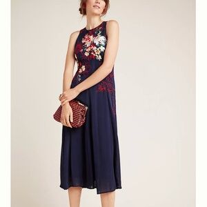 Anthropologie Tanzine Embroidered Midi Dressing